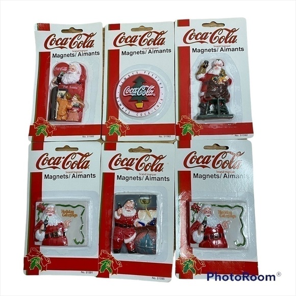 Vintage 90s Coke Magnet Bundle NEW Santa 6 Magnets Holiday Greetings - Picture 1 of 3
